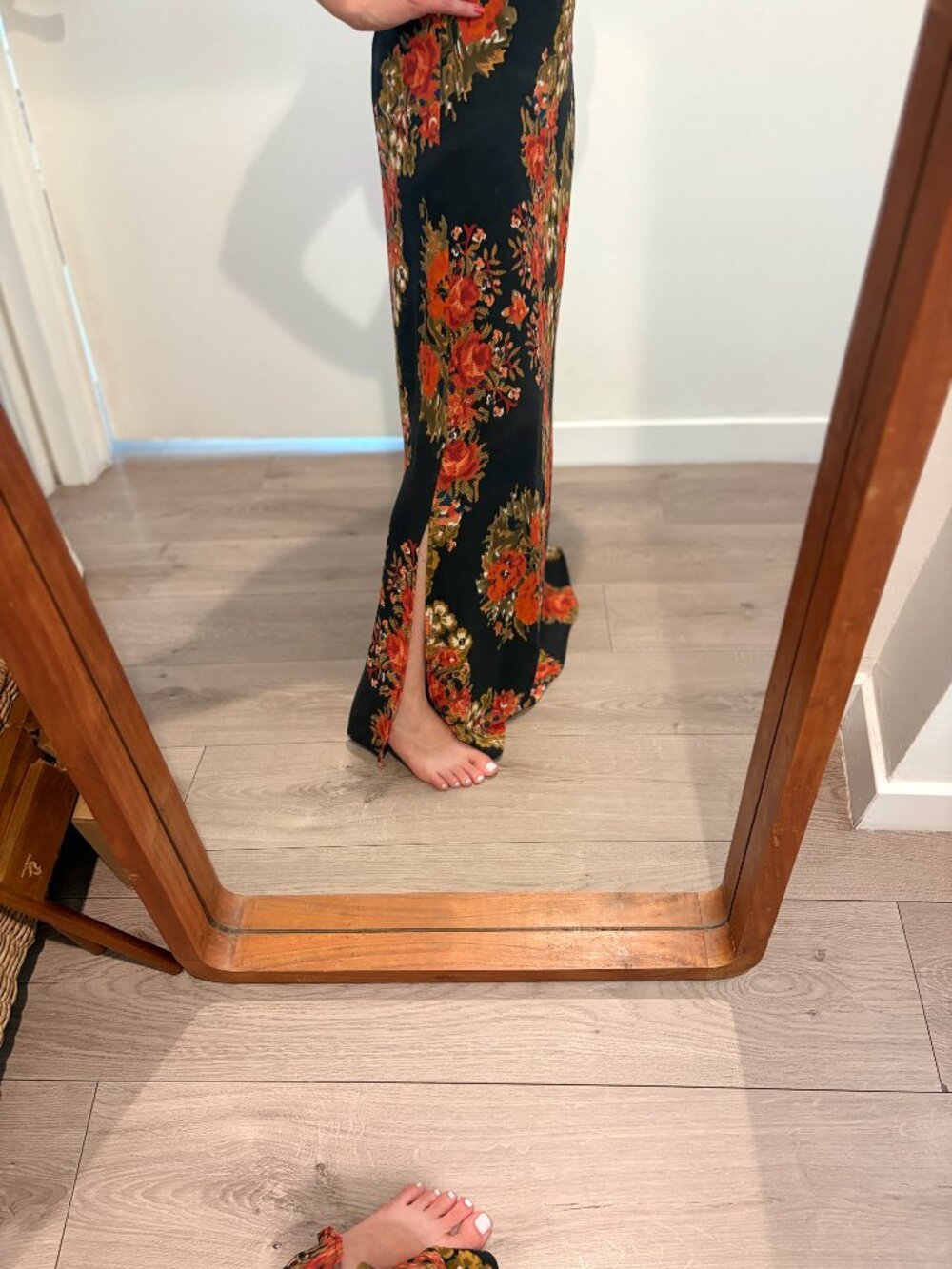 Anthropologie Black Maxi Dress with Orange & Gold Floral Print - Picture 5 of 7